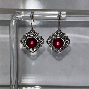 Genuine Burgundy Color Cultured Pearl Sterling Silver Designer Earrings